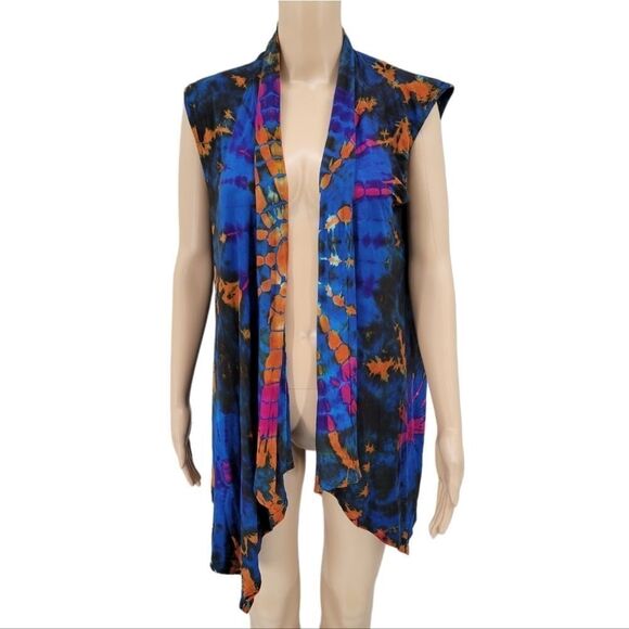 Tie Dye Hippie Vest Duster Women's Free Size One Size Jersey Knit - Picture 1 of 8